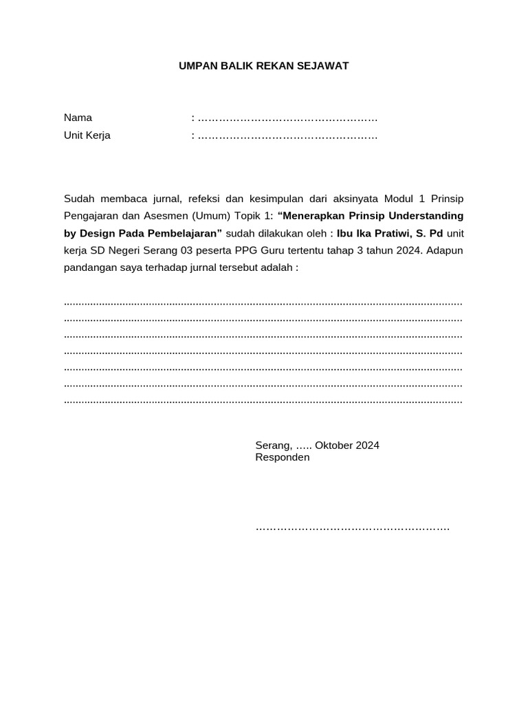 Contoh Umpan Balik Rekan Sejawat | PDF