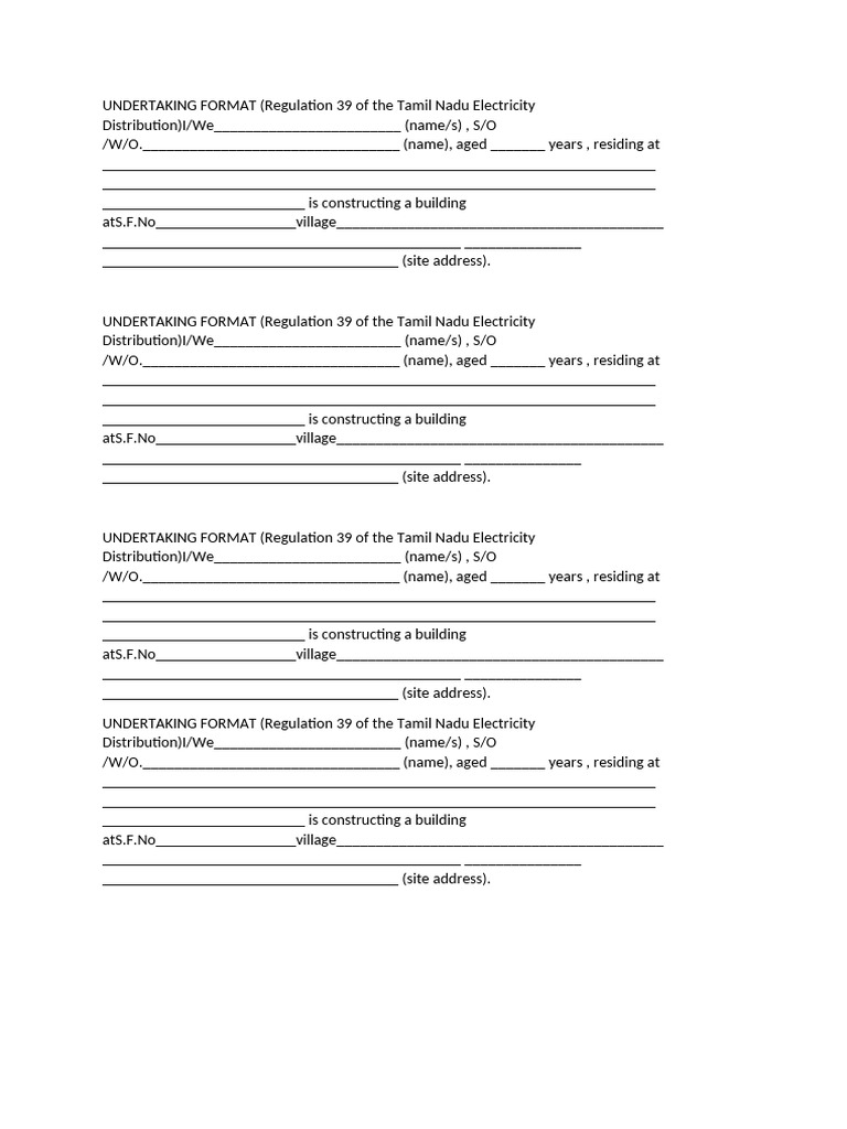 TNEB Undertaking Format Regulation 39 | PDF