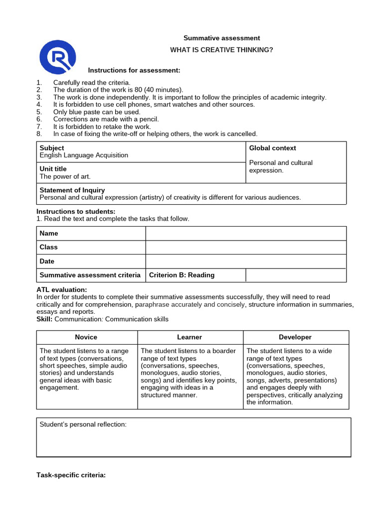 Creative Thinking Assessment Guide | PDF | Creativity | Johannes Gutenberg