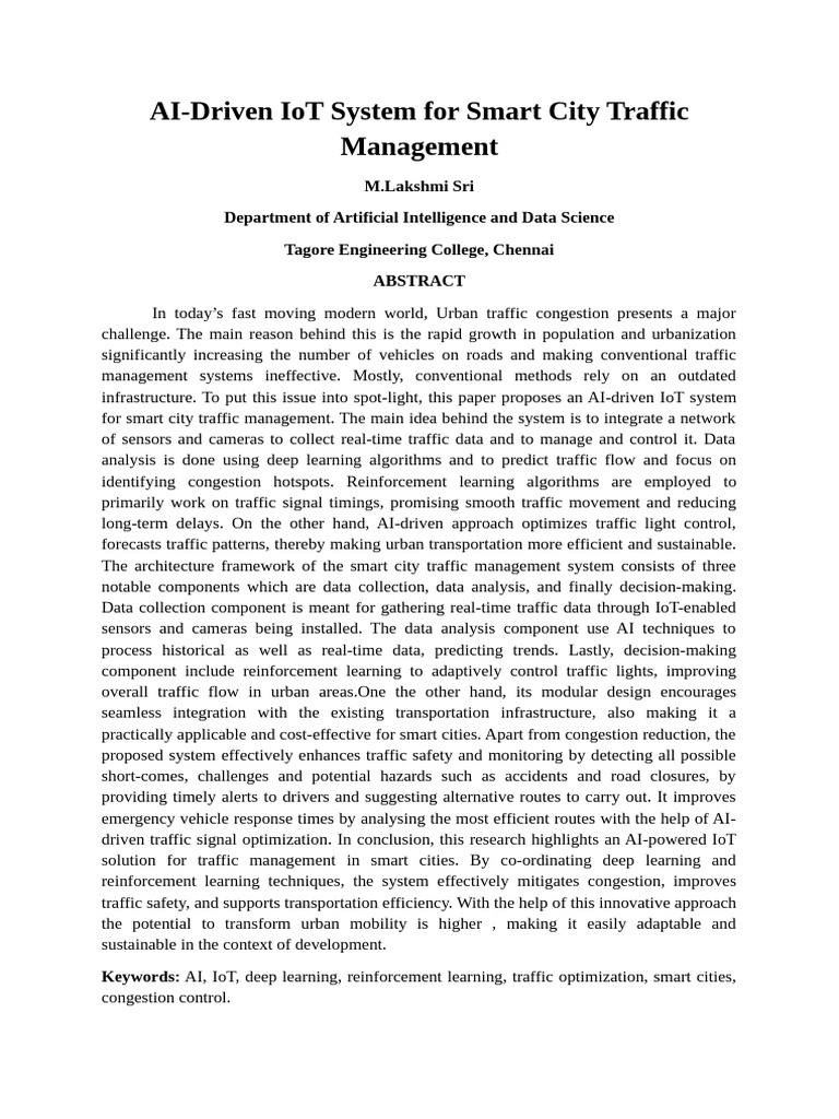 AI IoT Traffic Management for Smart Cities | PDF | Traffic | Artificial ...