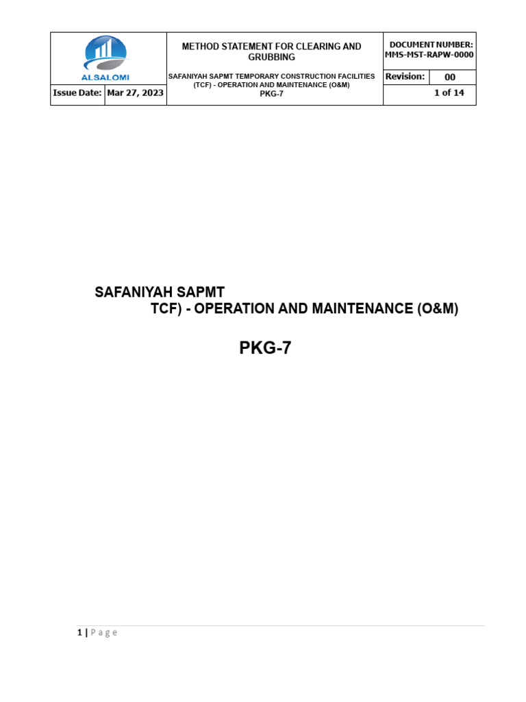 Method Statement for Clearing and Grubbing | PDF | Personal Protective ...