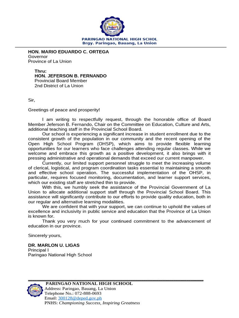 Request for Additional Teaching Staff | PDF