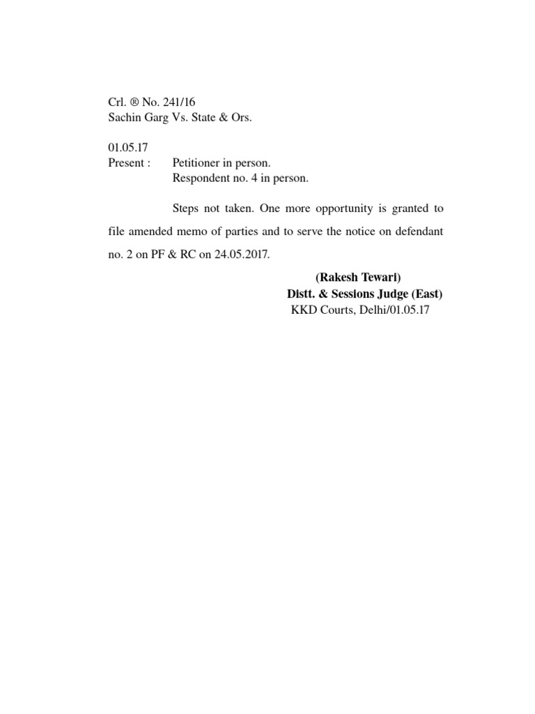 Court Order: Crl. No. 241/16 Update | PDF