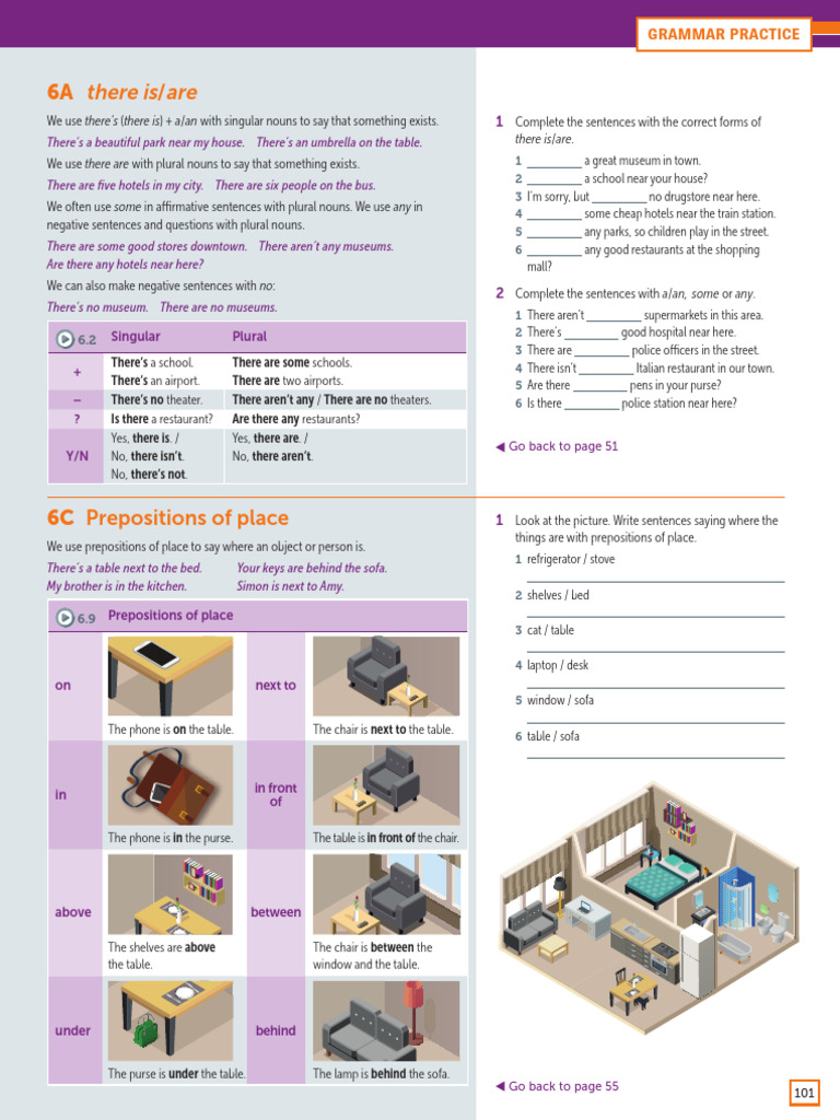 Grammar Practice: There Is/Are & Prepositions | PDF | Plural | Morphology