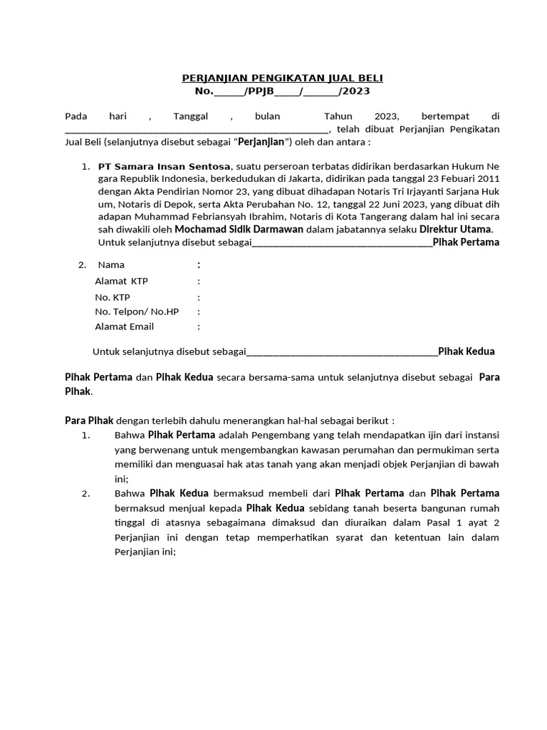 Draft Perjanjian Pengikatan Jual Beli Nana Kurniati | PDF