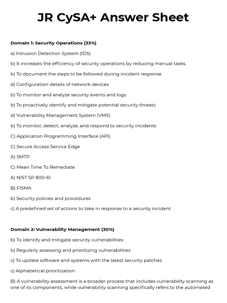 JR CySA+ Exam Answer Key Guide | PDF | Security | Computer Security