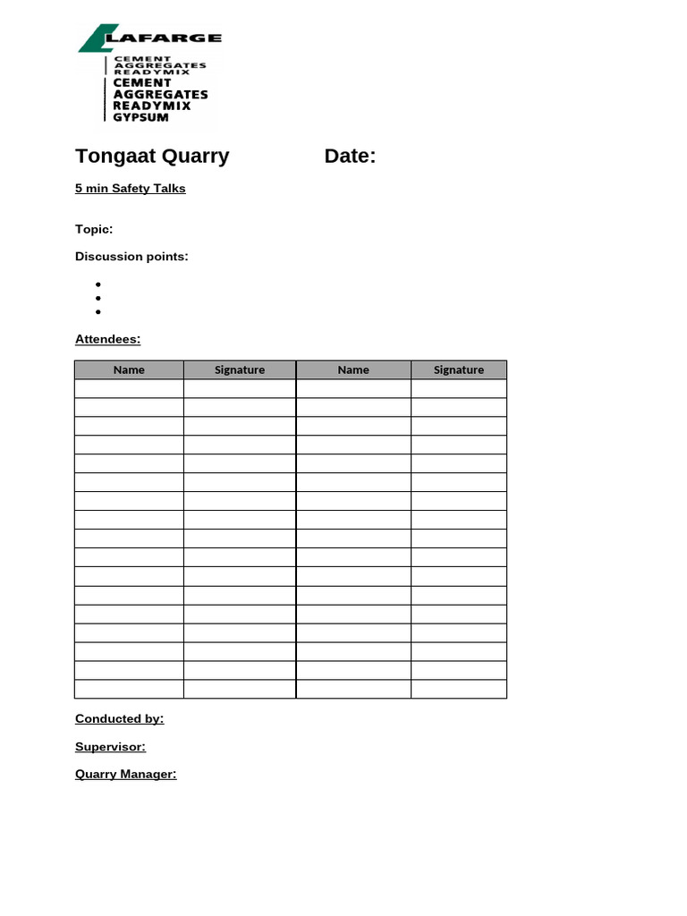 Safety Talk Form | PDF