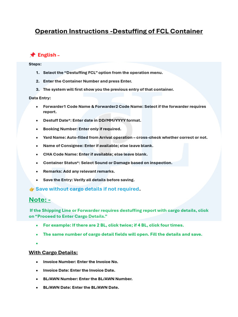 FCL Destuffing | PDF