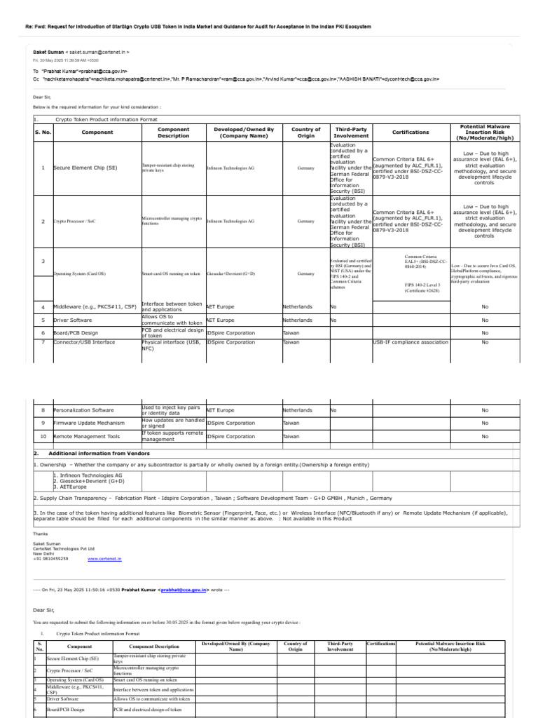 Request For Introduction of StarSign Crypto USB Token | PDF | Smart Card |  Cryptography
