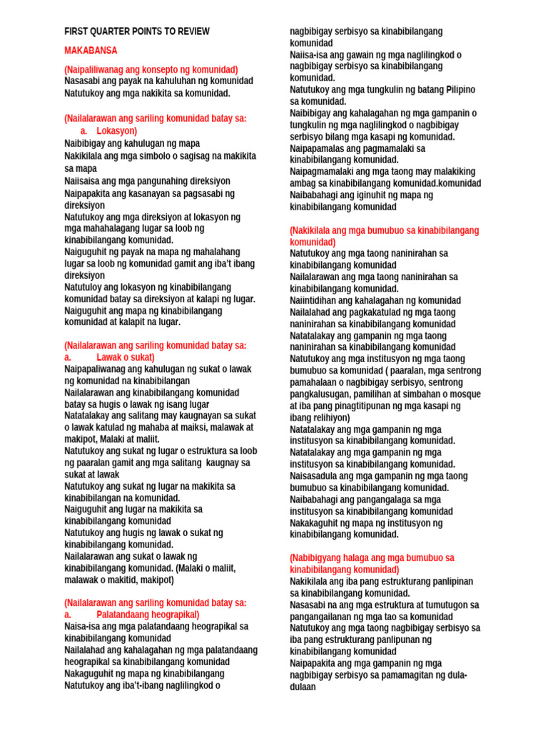 First Quarter Points To Review | PDF