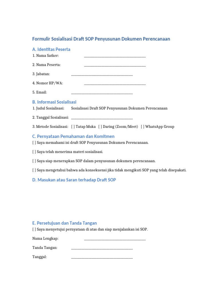 Sosialisasi Draft SOP Perencanaan | PDF