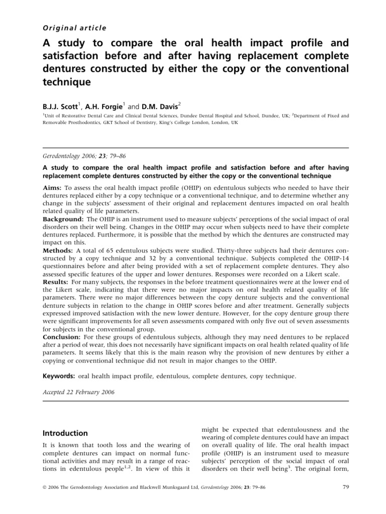 A Study to Compare the Oral Health Impact Profile and Satisfaction ...