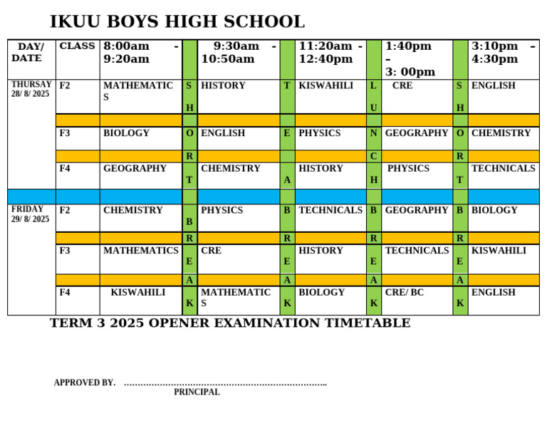 Term 3 2025 Opener Exam Timetable | PDF