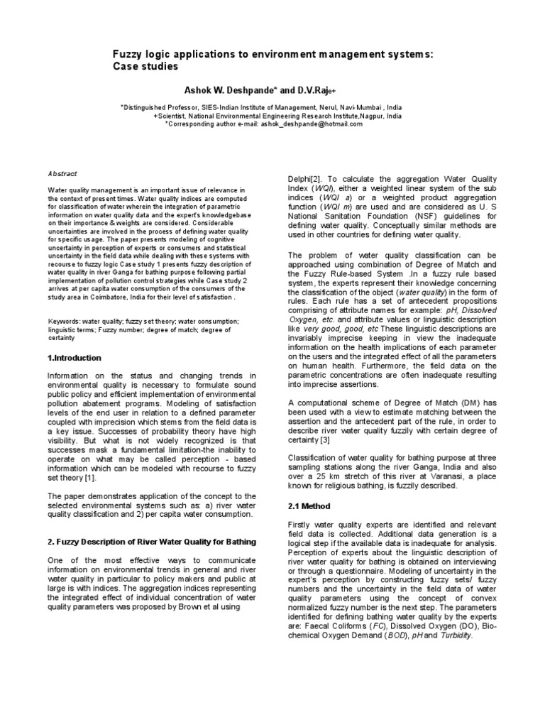 Fuzzy Logic in Water Management | PDF | Water Quality | Fuzzy Logic