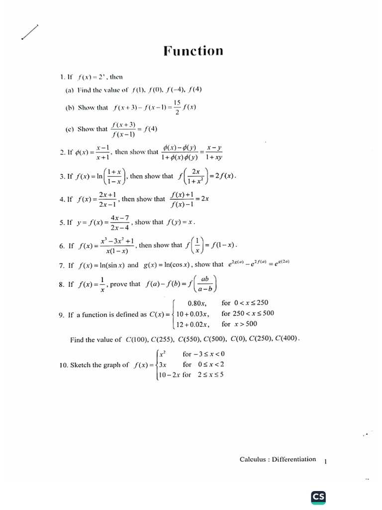 Calculus All Questions Sheet Compiled by Mazhar Sir | PDF
