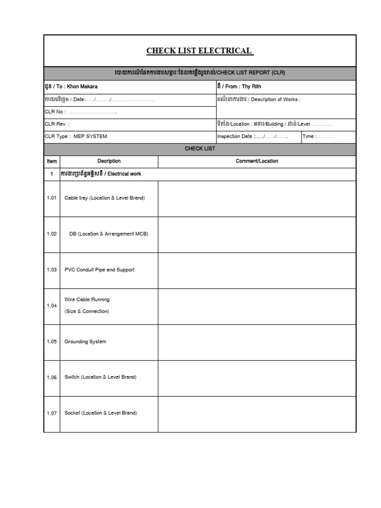 Check List Electrical | PDF | Building Engineering | Manufactured Goods