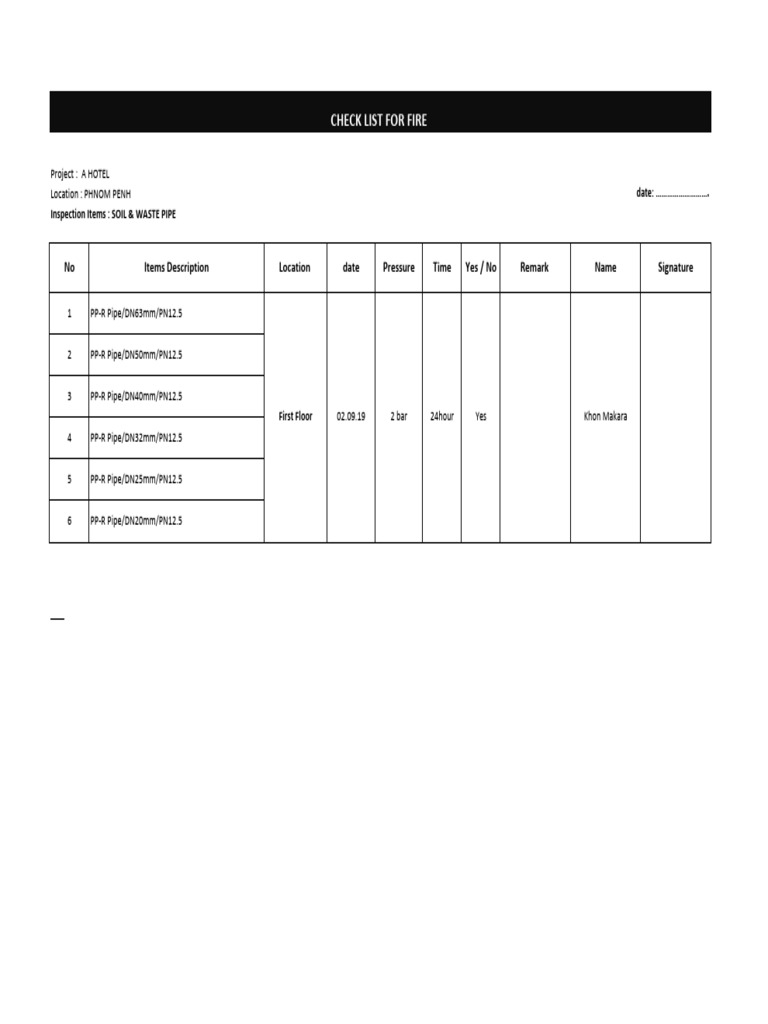 Soil & Waste Pipe Inspection Checklist | PDF