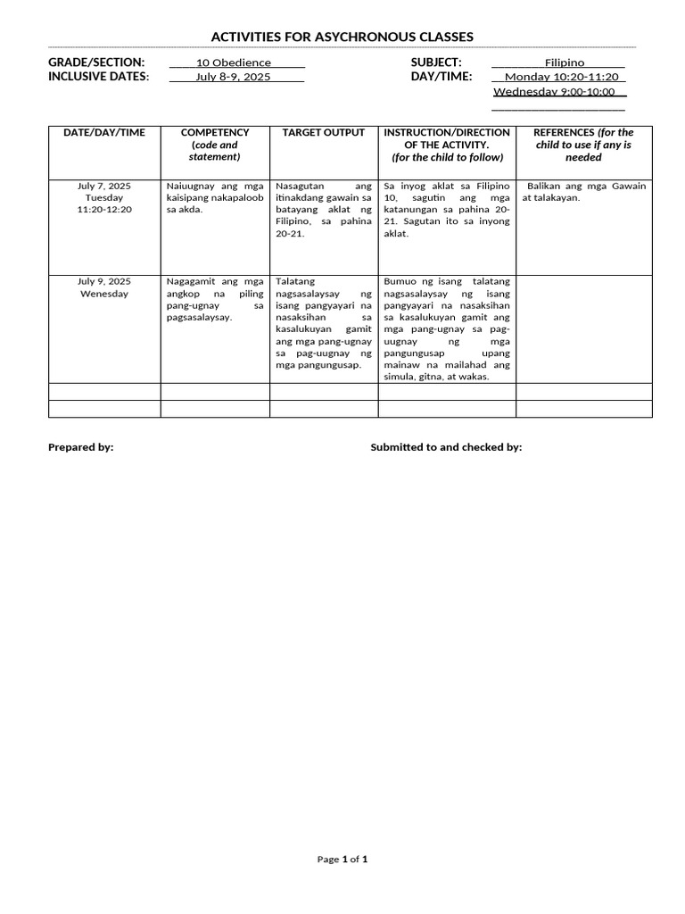 Asynchronous Activity Filipino 10 | PDF