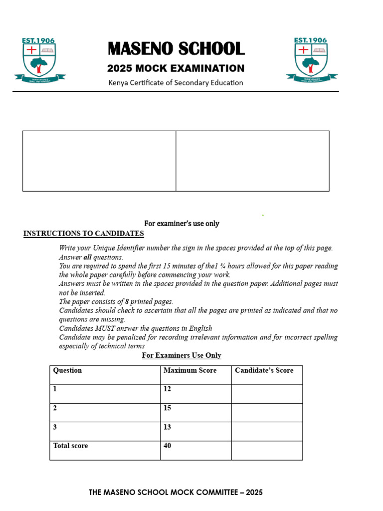 Maseno School 2025 Biology Mock Exam | PDF | Biomass (Ecology) | Food Web