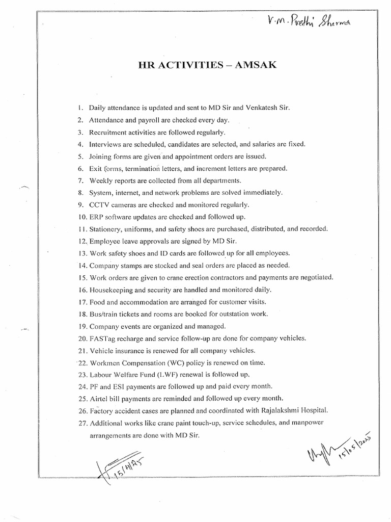 HR - ACTIVITIES HANDOVER - IOB | PDF