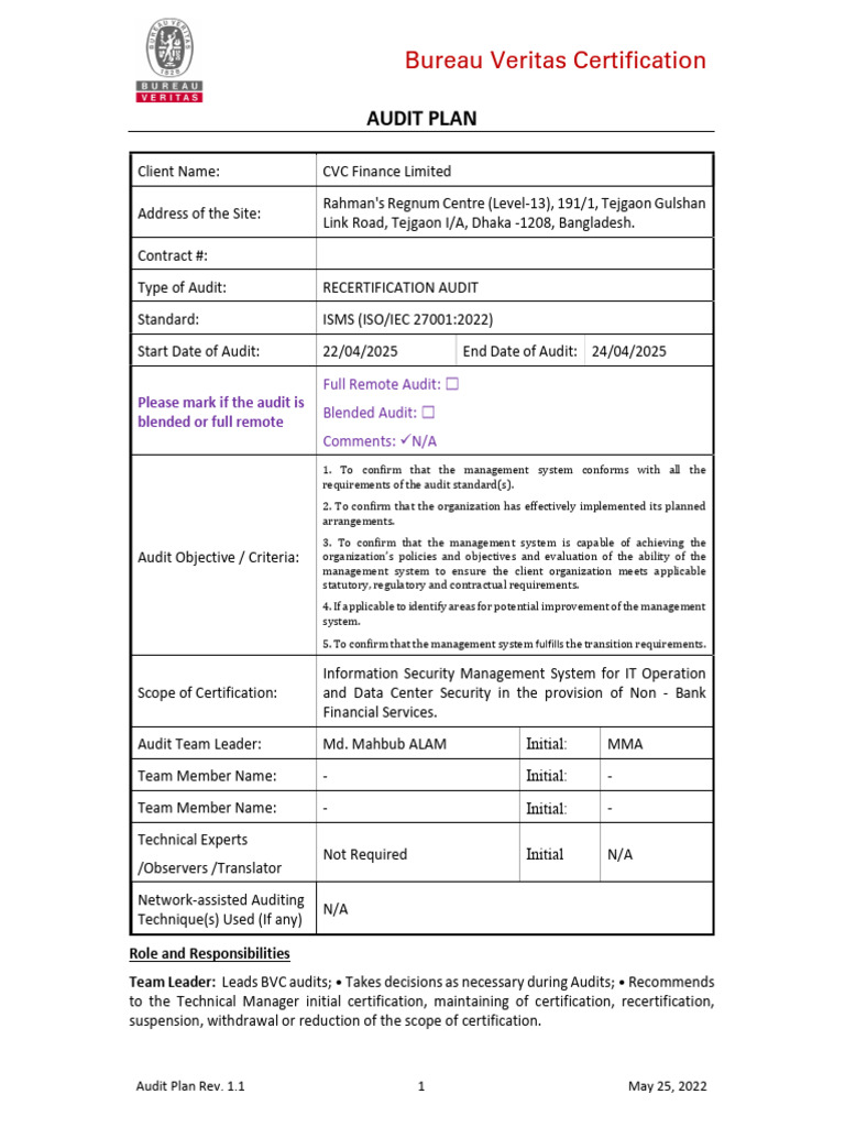 ISO 27001 Recertification Audit Plan | PDF | Audit | Business