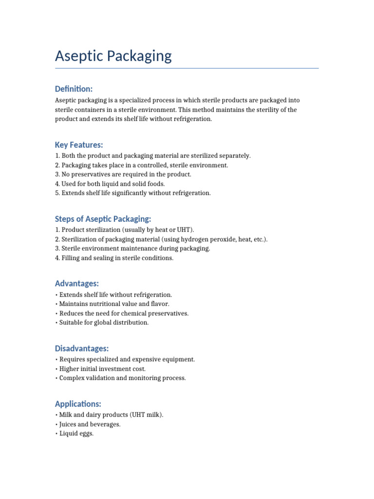 Aseptic Packaging Definition and Features | PDF
