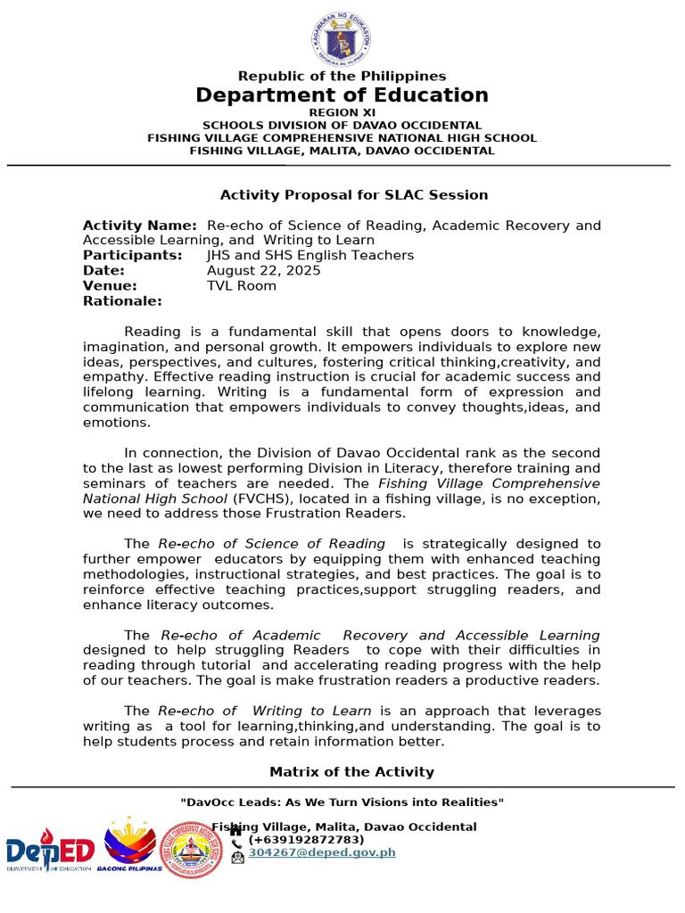 Literacy Training for Teachers in Davao | PDF | Teachers | Literacy