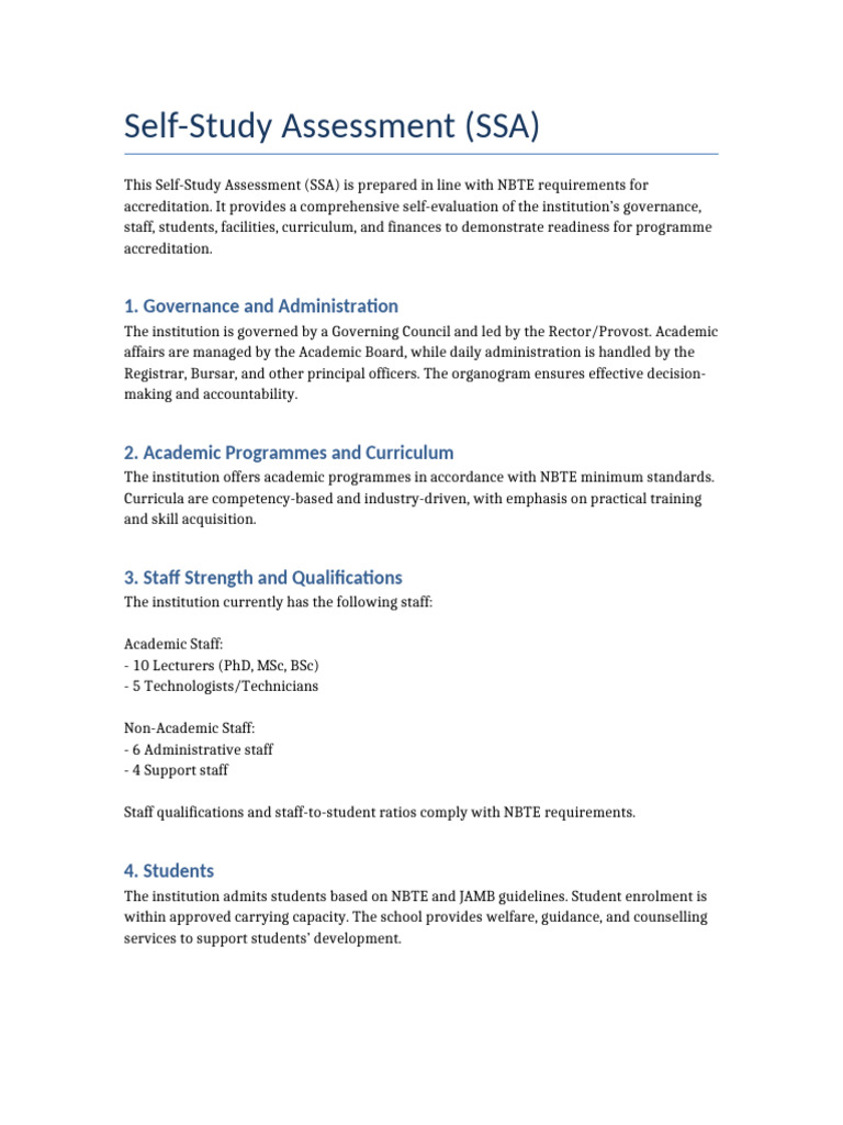 NBTE Accreditation Self-Study Assessment | PDF | Curriculum