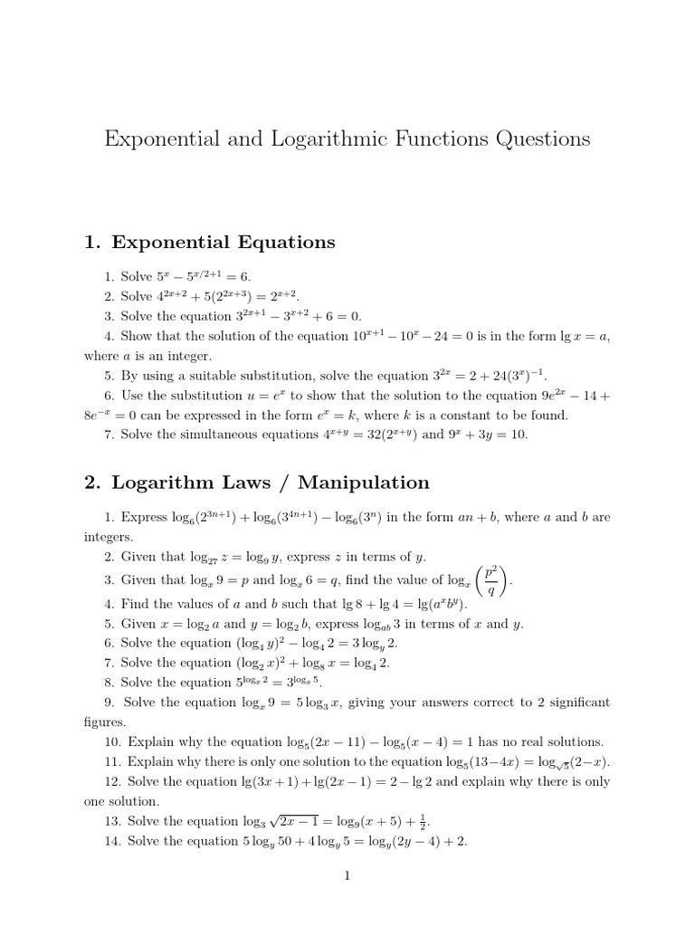 Exponential & Logarithmic Functions Quiz | PDF | Equations ...