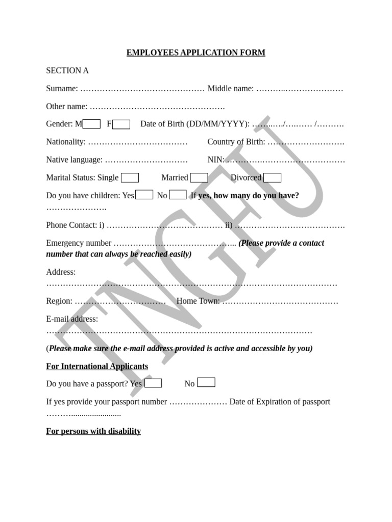 Employee Application Form Template | PDF