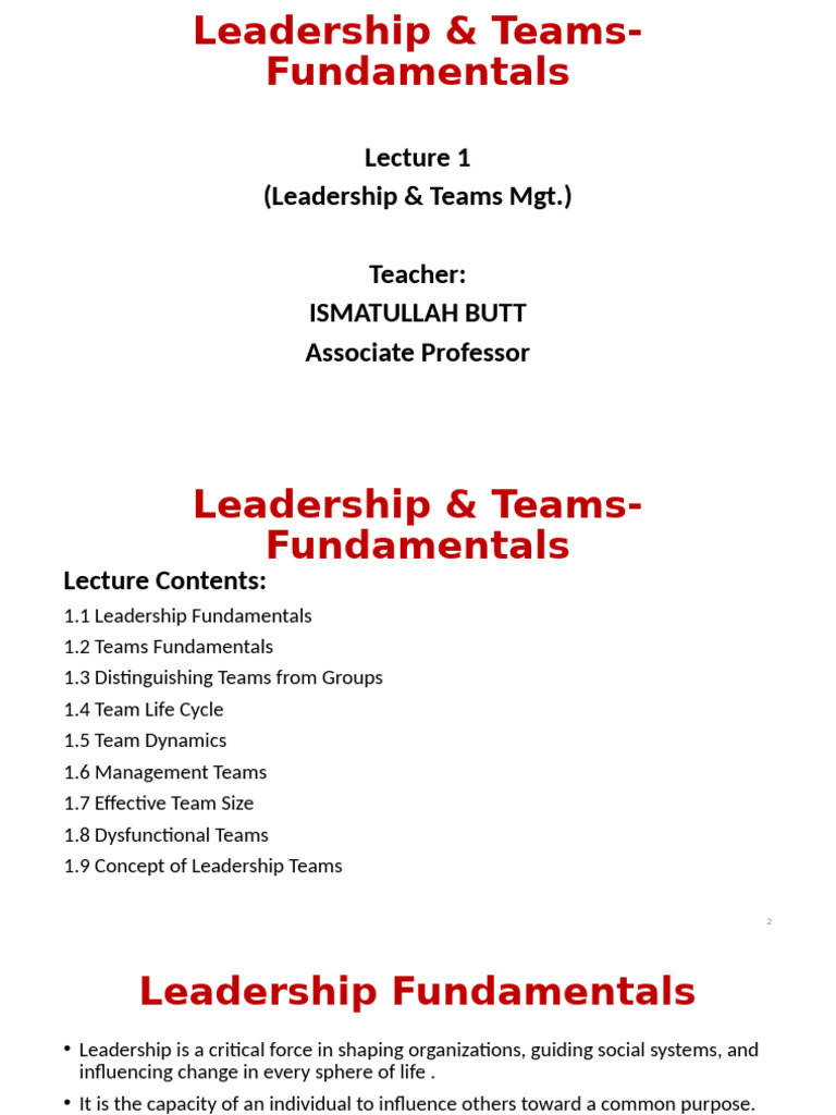 Leadership and Team Management Basics | PDF | Leadership | Psychology