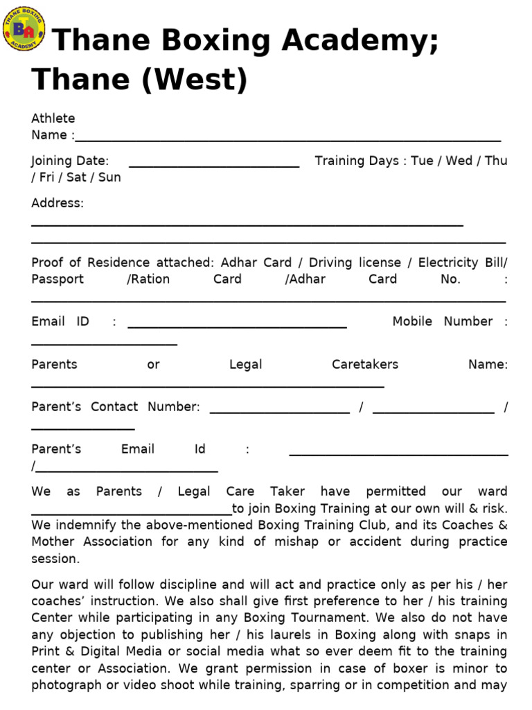 Parental Consent for Boxing Training | PDF