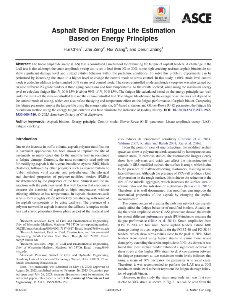 Asphalt Binder Fatigue Life Analysis | PDF | Fatigue (Material ...