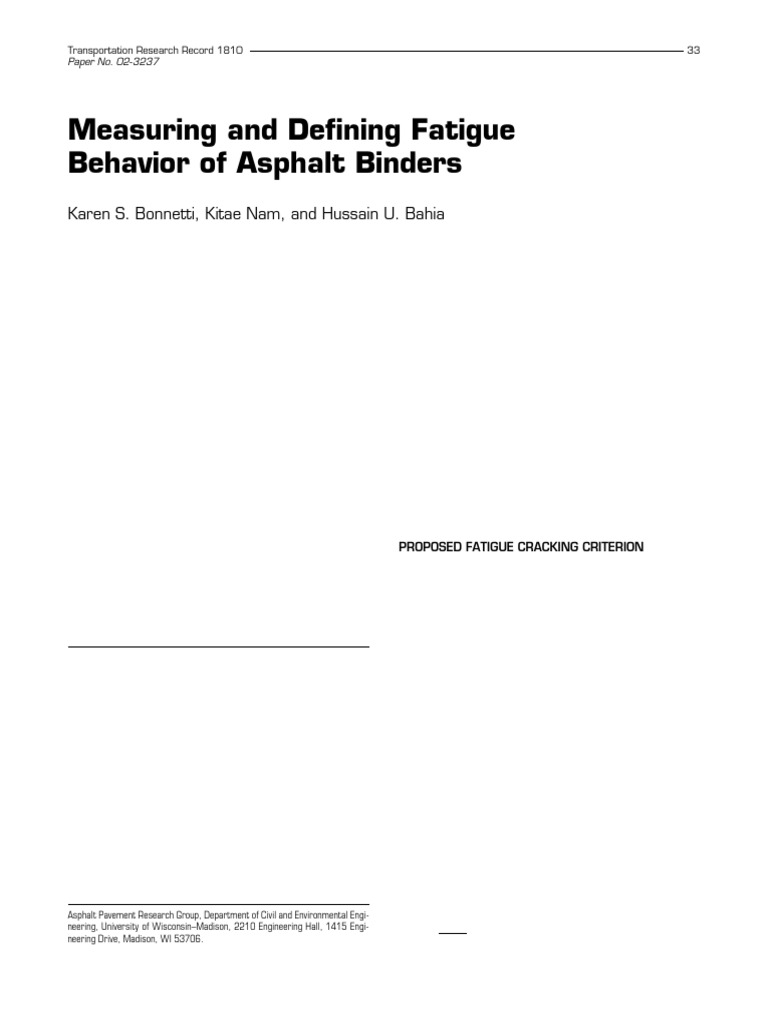 Evaluating Fatigue in Asphalt Binders | PDF | Fatigue (Material) | Fracture
