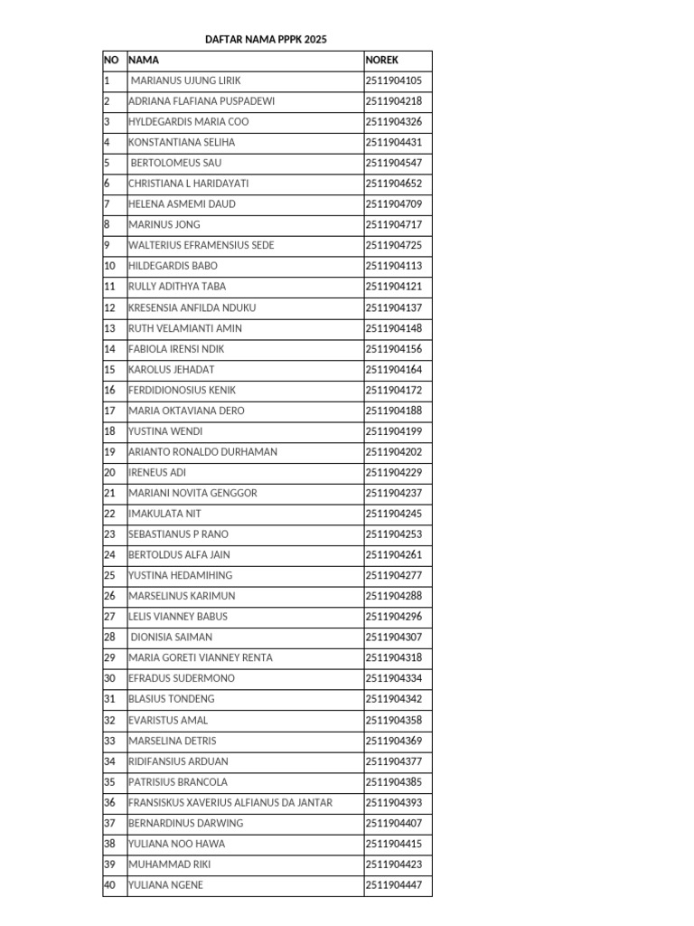 Data Ppp3 Tahun 2025 Terbaru 250 Org | PDF
