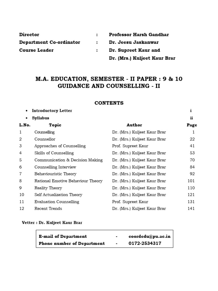 Guidance and Counselling II Syllabus | PDF | Counseling Psychology | Goal