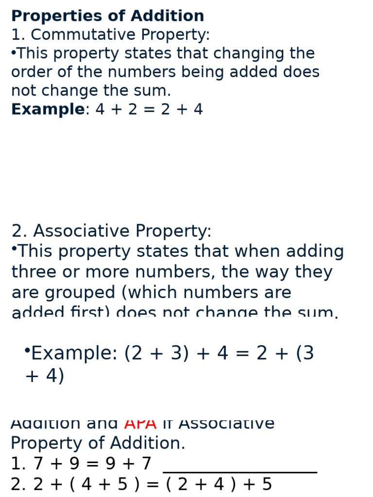 properties of addition | PDF