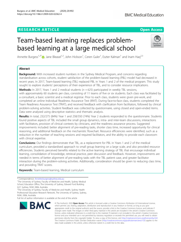 Transition to Team-Based Learning in Med Ed | PDF | Learning | Cognition