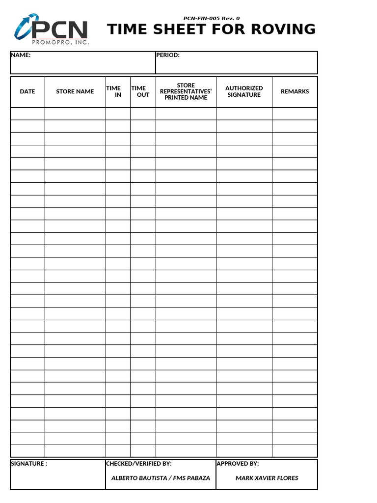 Roving Time Sheet Template | PDF