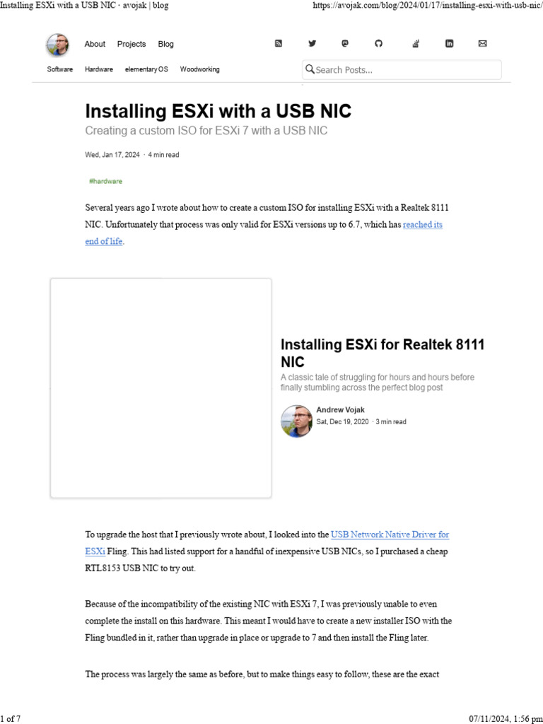 ESXi 7 Installation with USB NIC Guide | PDF | System Software | Computing