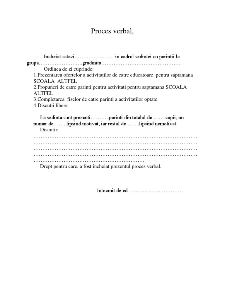 Proces Verbal Sedinta | PDF