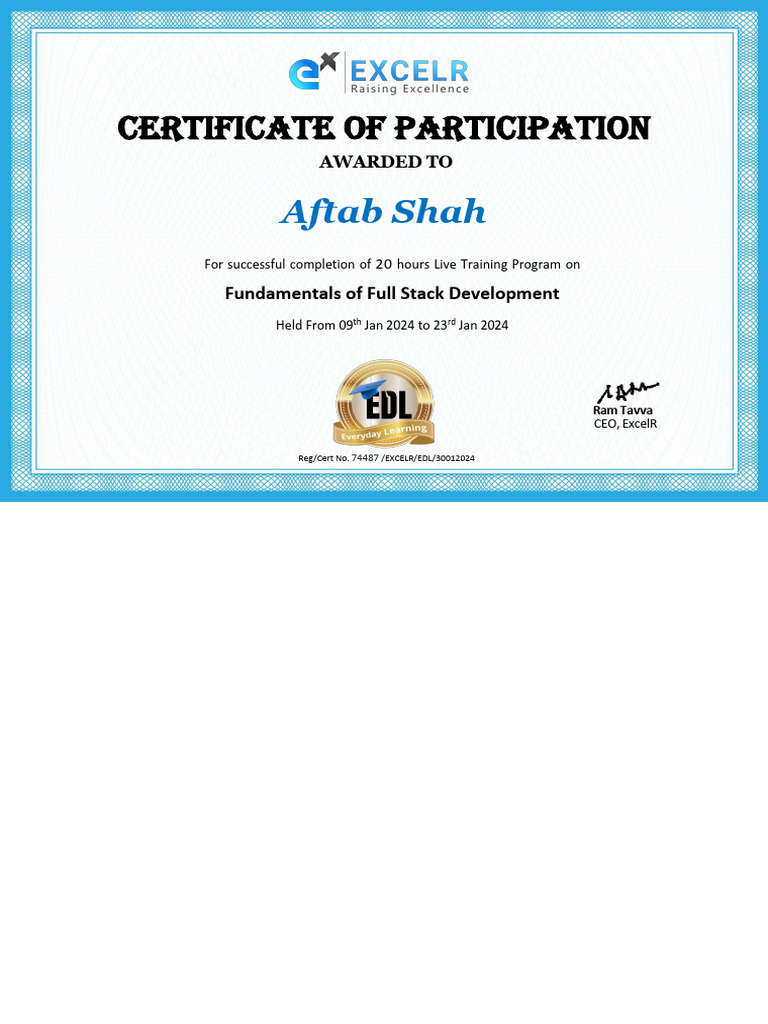Certificate of Completion: Full Stack Dev | PDF