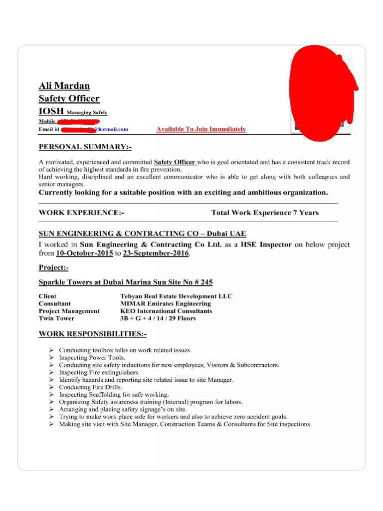 Hse Officer CV Format | PDF