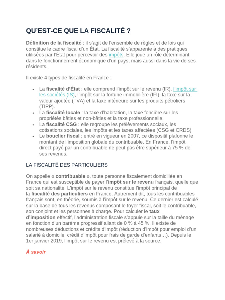 Comprendre la fiscalité en France | PDF