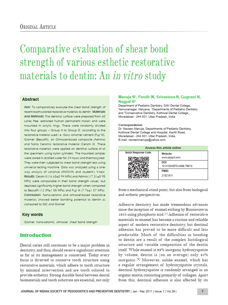 Shear Bond Strength of Dental Materials | PDF | Dental Composite ...