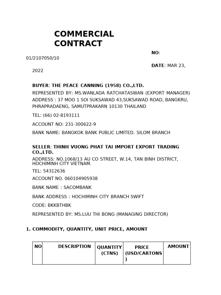 Contract for Canned Longan Supply | PDF | Business | Trade