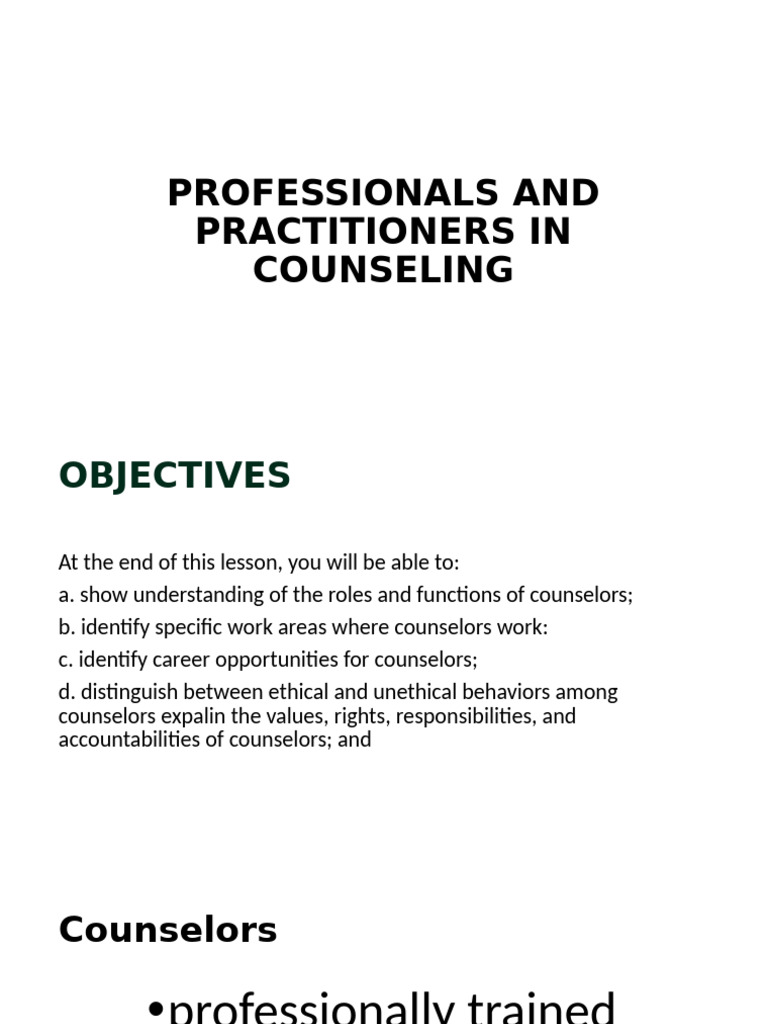 Roles and Functions of Counselors | PDF | Counseling Psychology ...