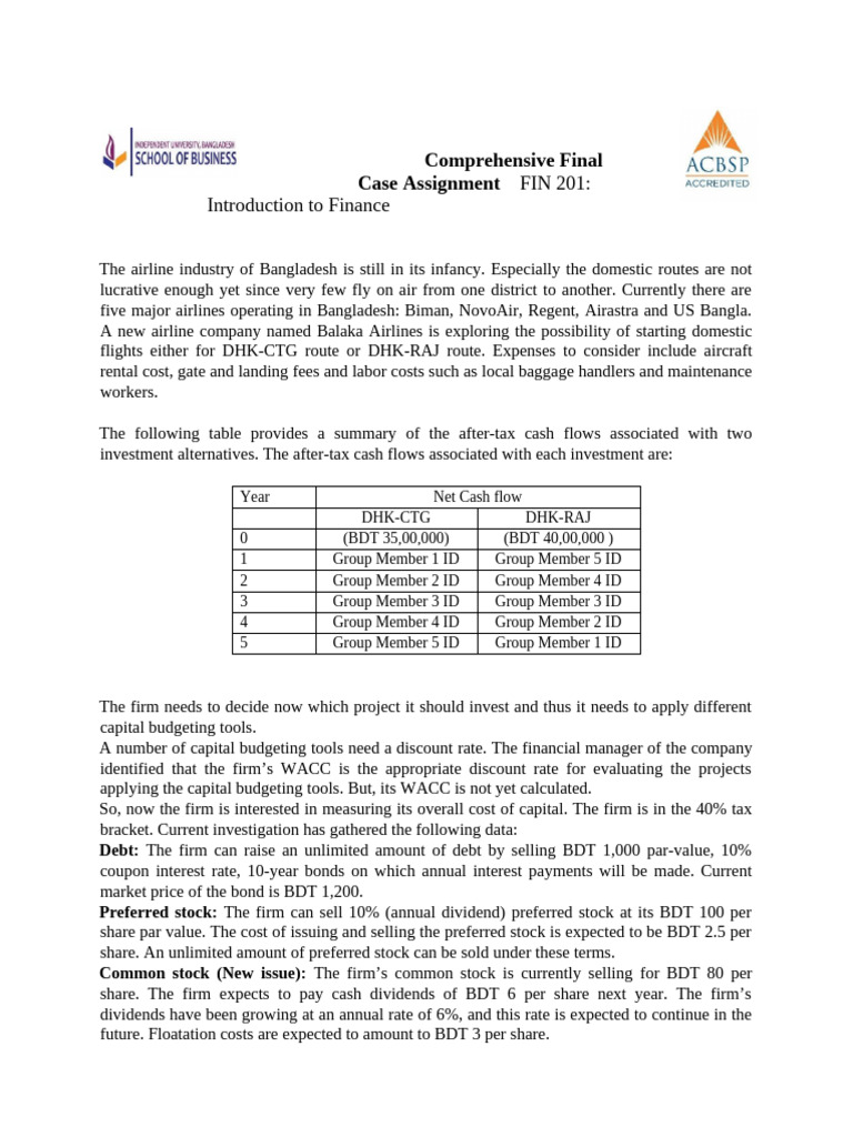 Comprehensive Case Assignment Aut 23 FIN 201 | PDF | Stocks | Preferred ...