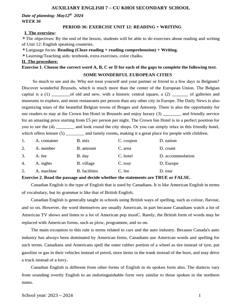 Grade 7 English Unit 12 Exercises | PDF | English Language | San Francisco
