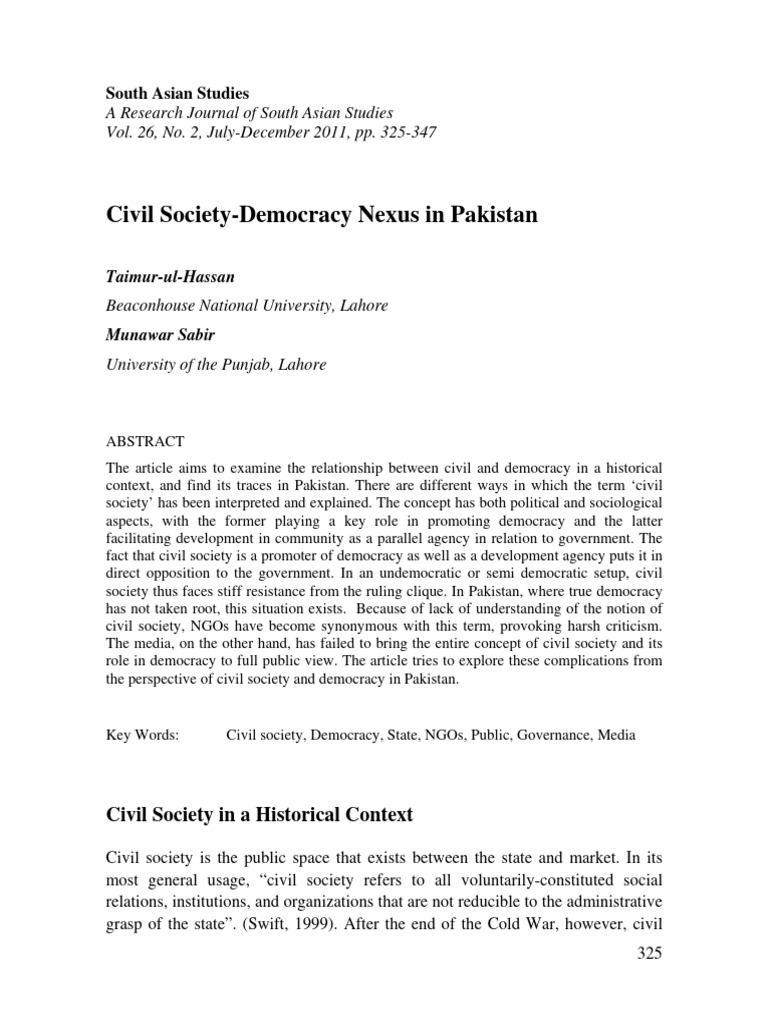 Civil Society and Democracy in Pakistan | PDF | Civil Society | State ...